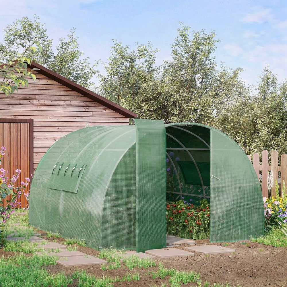 4 x 3M Walk-in Garden Polytunnel Greenhouse Galvanised Steel W/ Door - anydaydirect