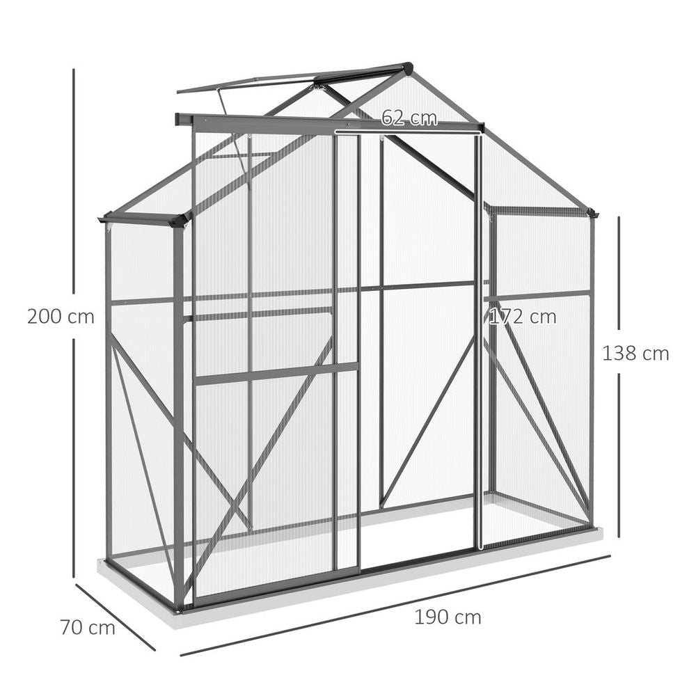 Outsunny 6 x 2.5ft Polycarbonate Greenhouse Aluminium Green House, Dark Grey - anydaydirect