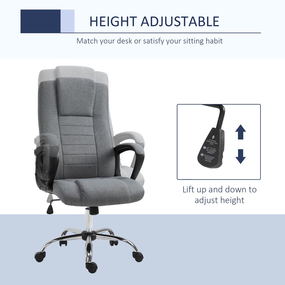 Linen Office Chair 360� Swivel High Back Wide Adjustable Seat Grey Vinsetto - anydaydirect