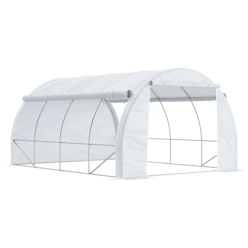 4 x 3 x 2 m Polytunnel Greenhouse Pollytunnel Tent w/ Steel Frame White - anydaydirect