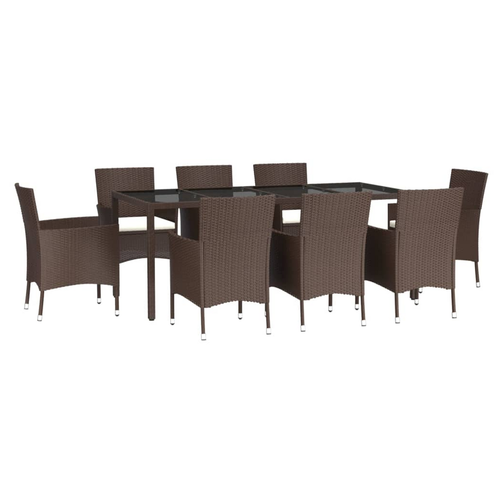 9 Piece Garden Dining Set with Cushions Brown Poly Rattan - anydaydirect