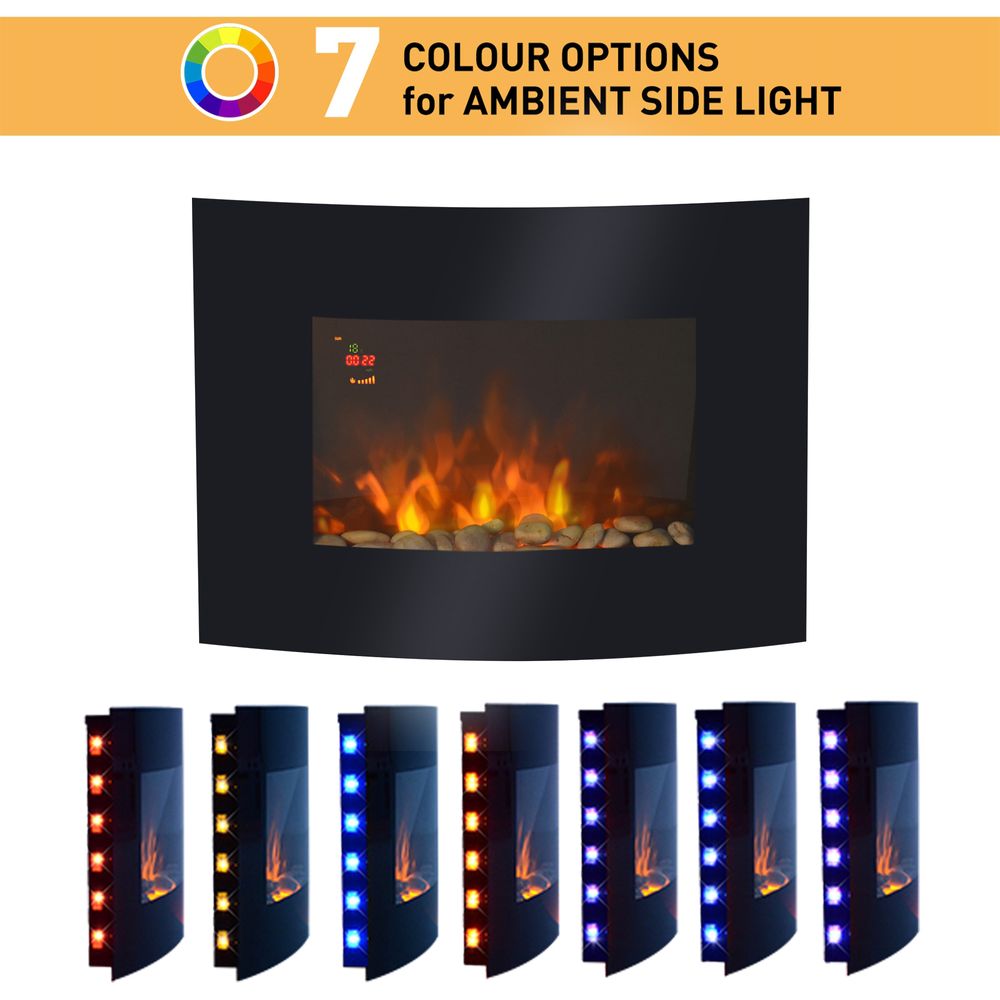 Electric Wall Mounted Fire Place Slimline Plasma Fan Heater Backlit 900/1800W - anydaydirect