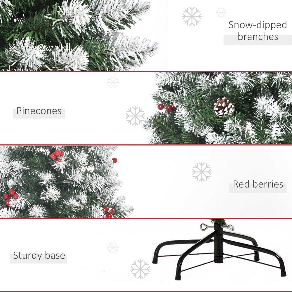 6FT Artificial Christmas Tree Pencil Tree Berries Pinecones Foldable Feet Green - anydaydirect