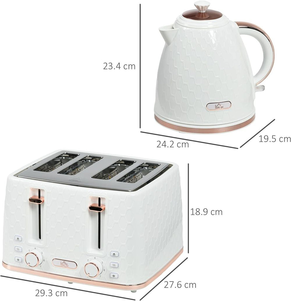 HOMCOM 1.7L Kettle and Toaster Set with Defrost, Reheat and Crumb Tray, White - anydaydirect