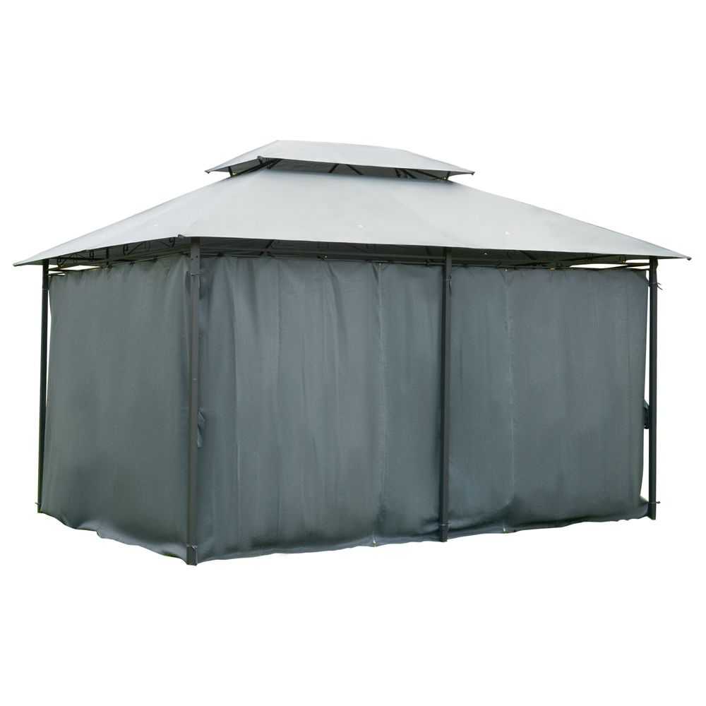 Metal Gazebo Curtains 4x3m Canopy Party Tent Garden Pavillion Patio Shelter - anydaydirect