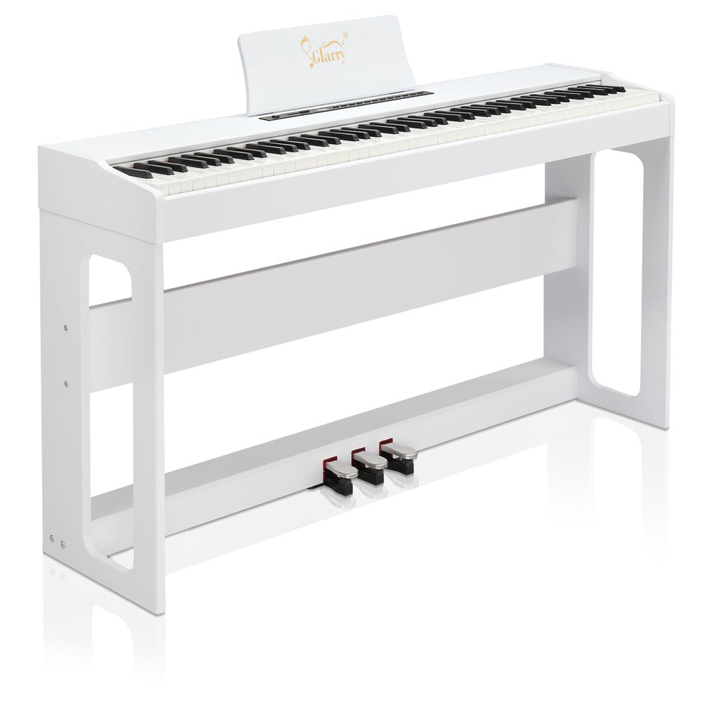 Glarry GDP-104 88 Keys Full Weighted Keyboards Digital Piano with Furniture Stand, Power Adapter, Triple Pedals, Headphone, for All Experience Levels White - anydaydirect
