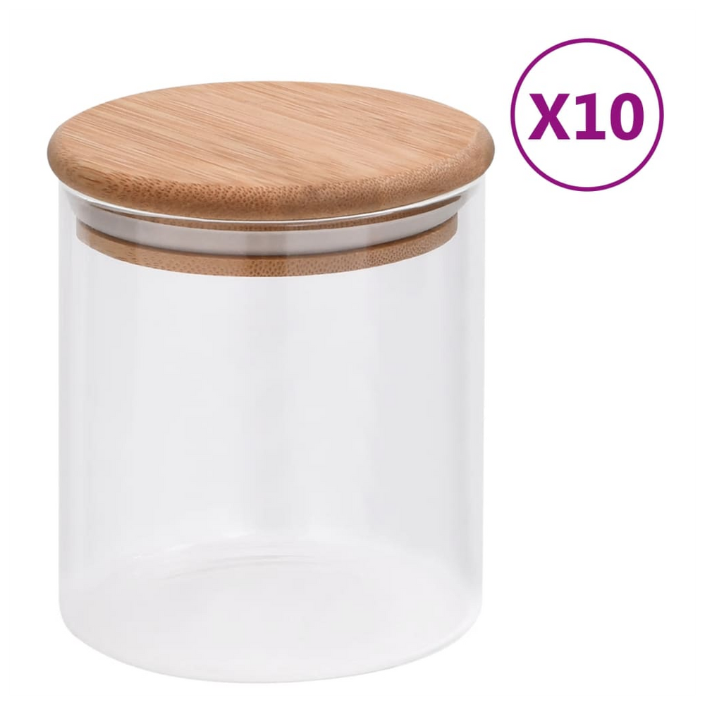 Storage Glass Jars with Bamboo Lid 10 pcs 600 ml - anydaydirect