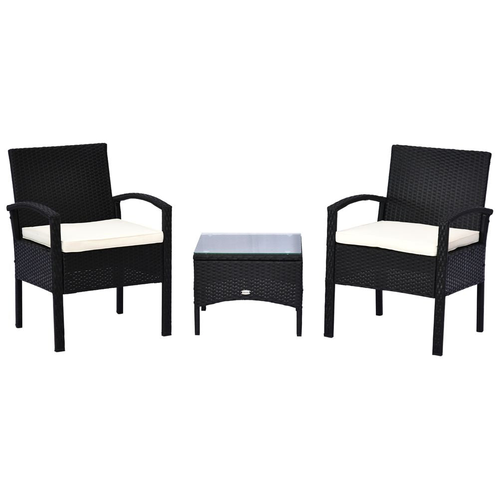Outsunny 2 Seater Rattan Bistro Set, Steel-Black - anydaydirect