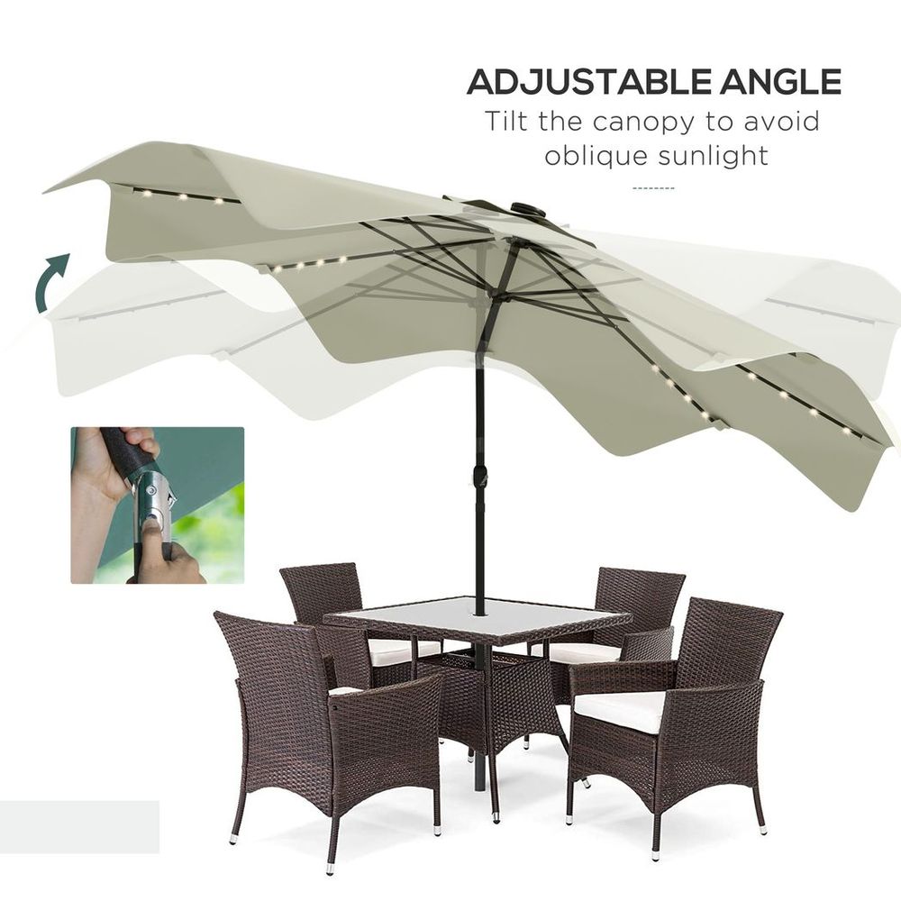 Outsunny Garden Parasol Umbrella with LED Lights and Tilt, Table Umbrella - anydaydirect