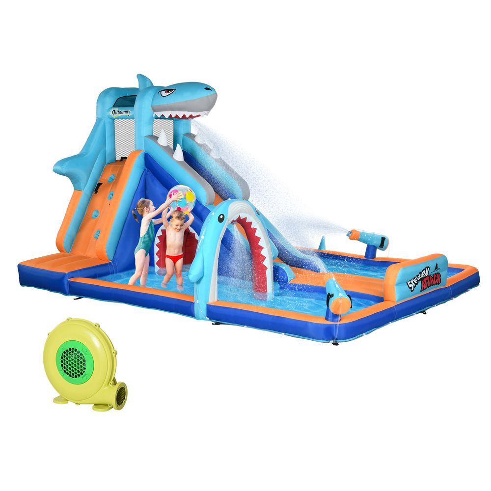 Outsunny 6 in 1 Kids Bouncy Castle w/ Slide, Pool, Trampoline, Blower - anydaydirect