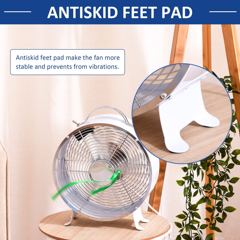 HOMCOM 26cm 2-Speed Electric Fan  Safe Guard Anti-Slip Feet Home Office White - anydaydirect