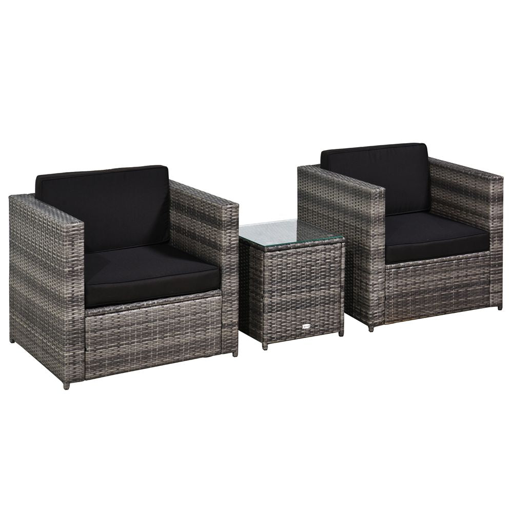 Outsunny 2 Seater Rattan Sofa  Furniture Set W/Cushions, Steel Frame-Grey - anydaydirect