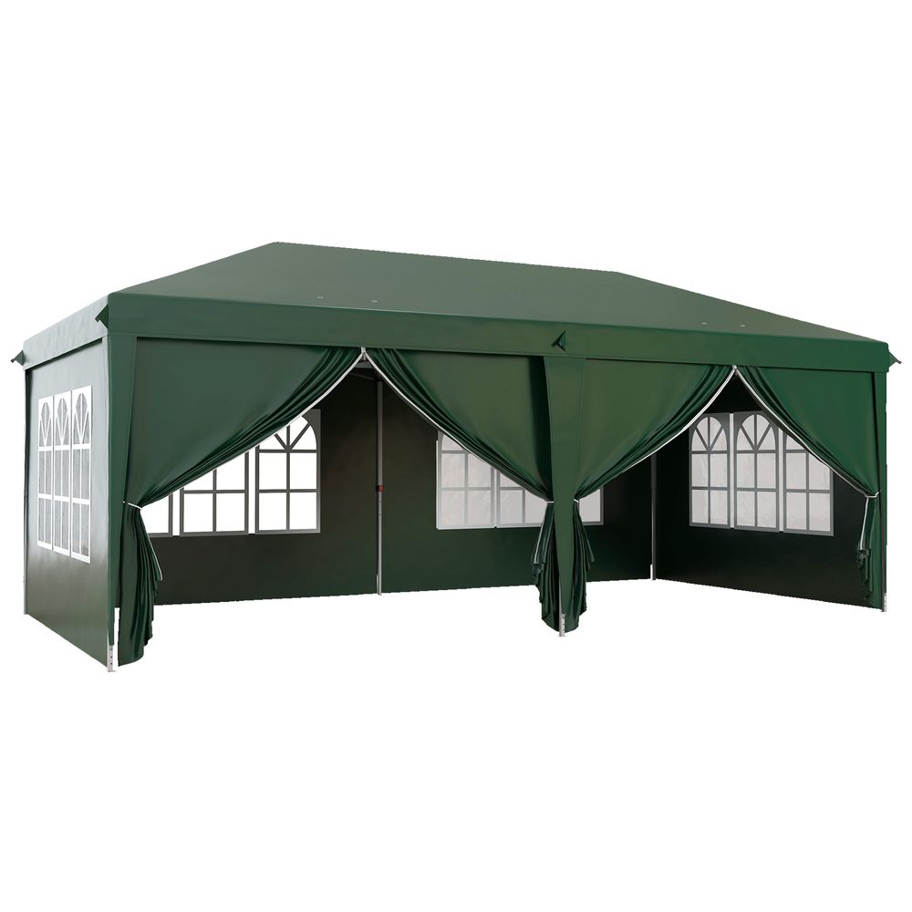 Outsunny 3 x 6m Pop Up Gazebo Party Tent Canopy Marquee with Storage Bag Green - anydaydirect