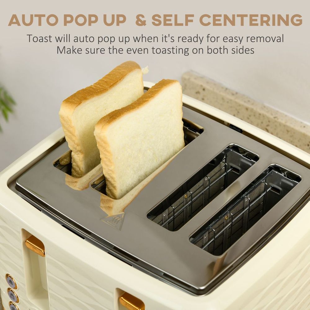 HOMCOM Kettle and Toaster Set 1.7L Rapid Boil Kettle & 4 Slice Toaster Beige - anydaydirect
