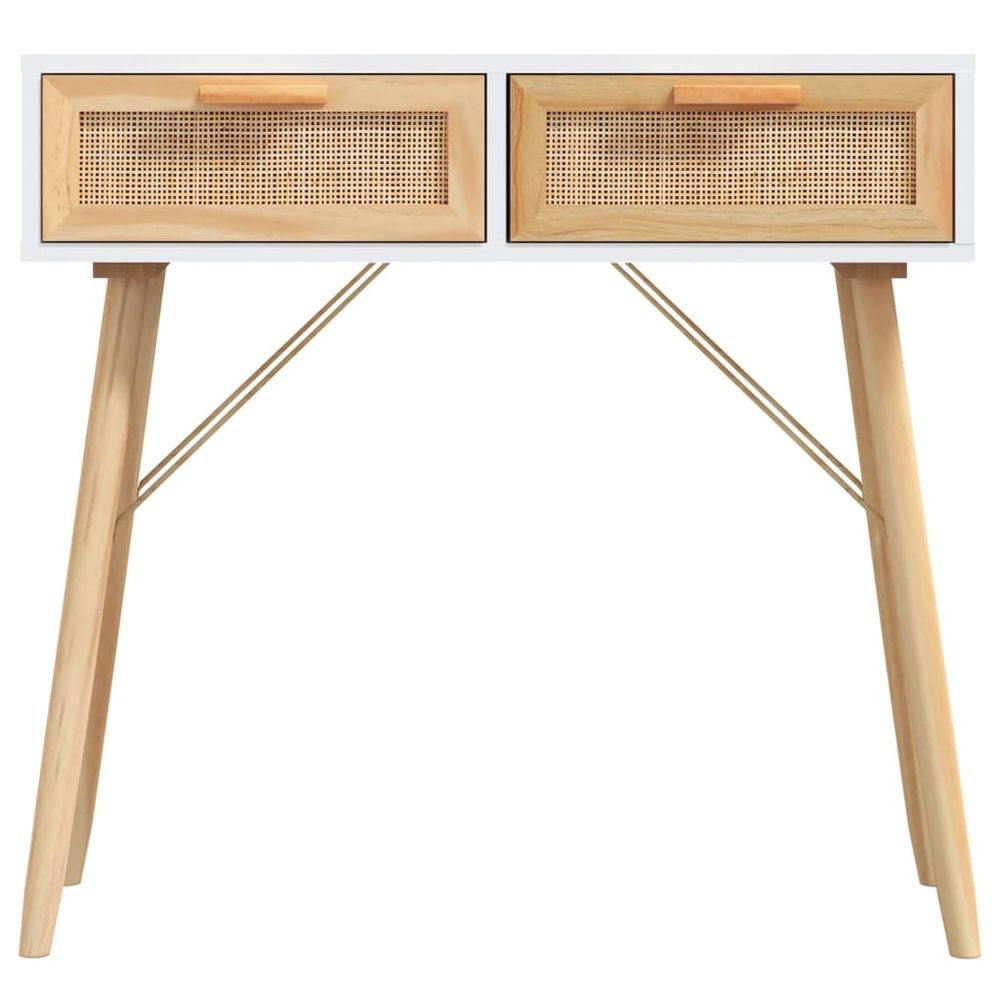 Console Table White 80x30x75 cm Solid Wood Pine&Natural Rattan - anydaydirect