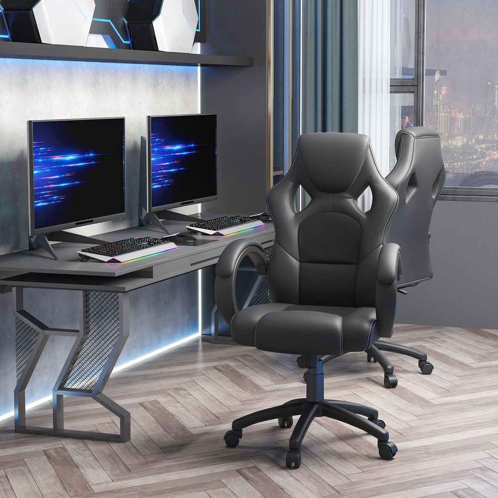 Executive Racing Swivel Gaming Office Chair PU Leather Computer Desk Chair Black - anydaydirect