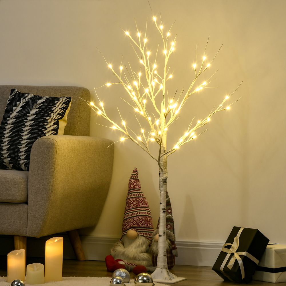 HOMCOM 4ft Artificial White Birch Tree Light  72 Warm White Pre-Lit LED Light - anydaydirect