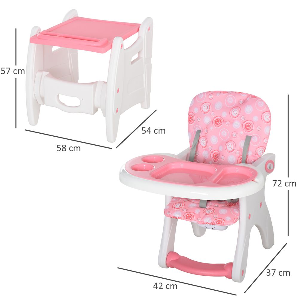 3-in-1 Convertible Baby High Chair Booster Seat w/ Removable Tray Pink HOMCOM - anydaydirect
