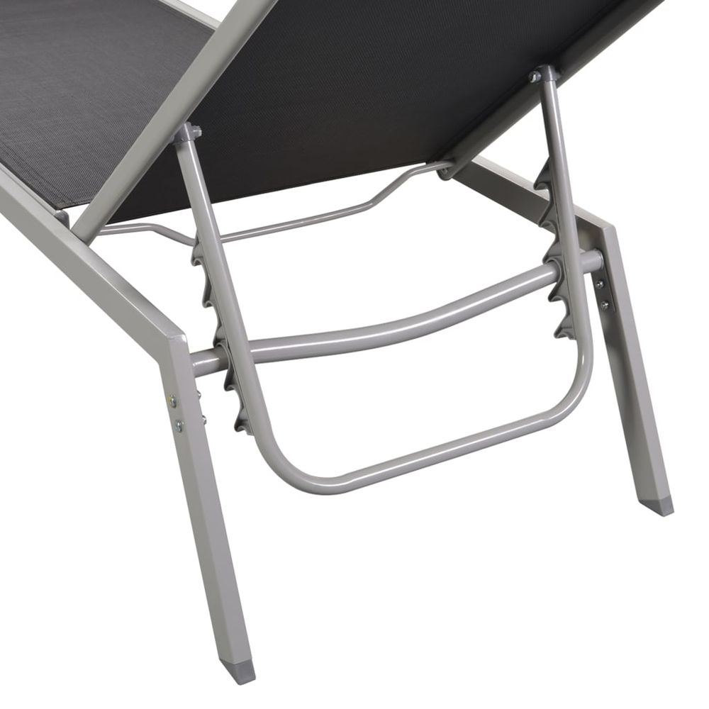 Sun Loungers 2 pcs with Table Steel and Textilene Black - anydaydirect