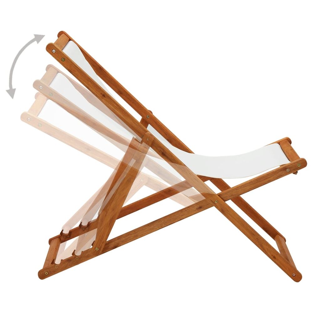 Folding Beach Chair Eucalyptus Wood and Fabric Cream White - anydaydirect