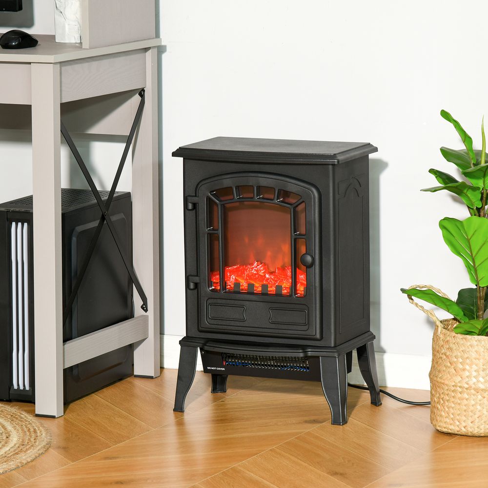 Free standing Electric Fireplace Stove Flame Effect Overheat Safety Protectio - anydaydirect