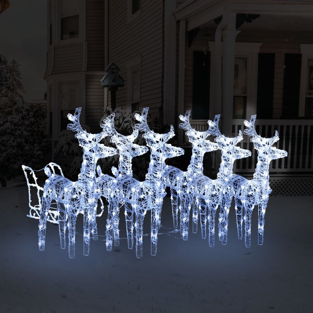 Reindeers & Sleigh Christmas Decoration 160 LEDs 130 cm Acrylic - anydaydirect