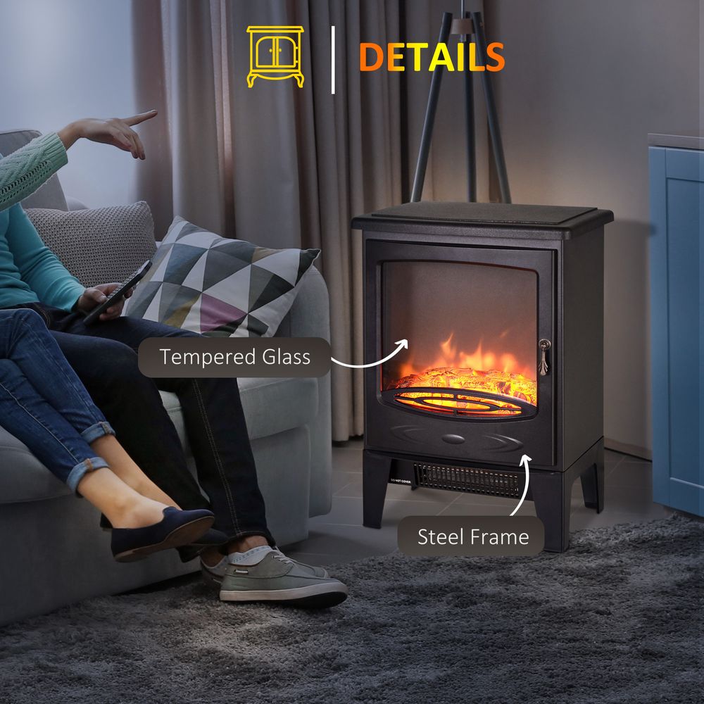 Electric Heater Freestanding Fireplace Artificial Flame Tempered Glass Casing - anydaydirect