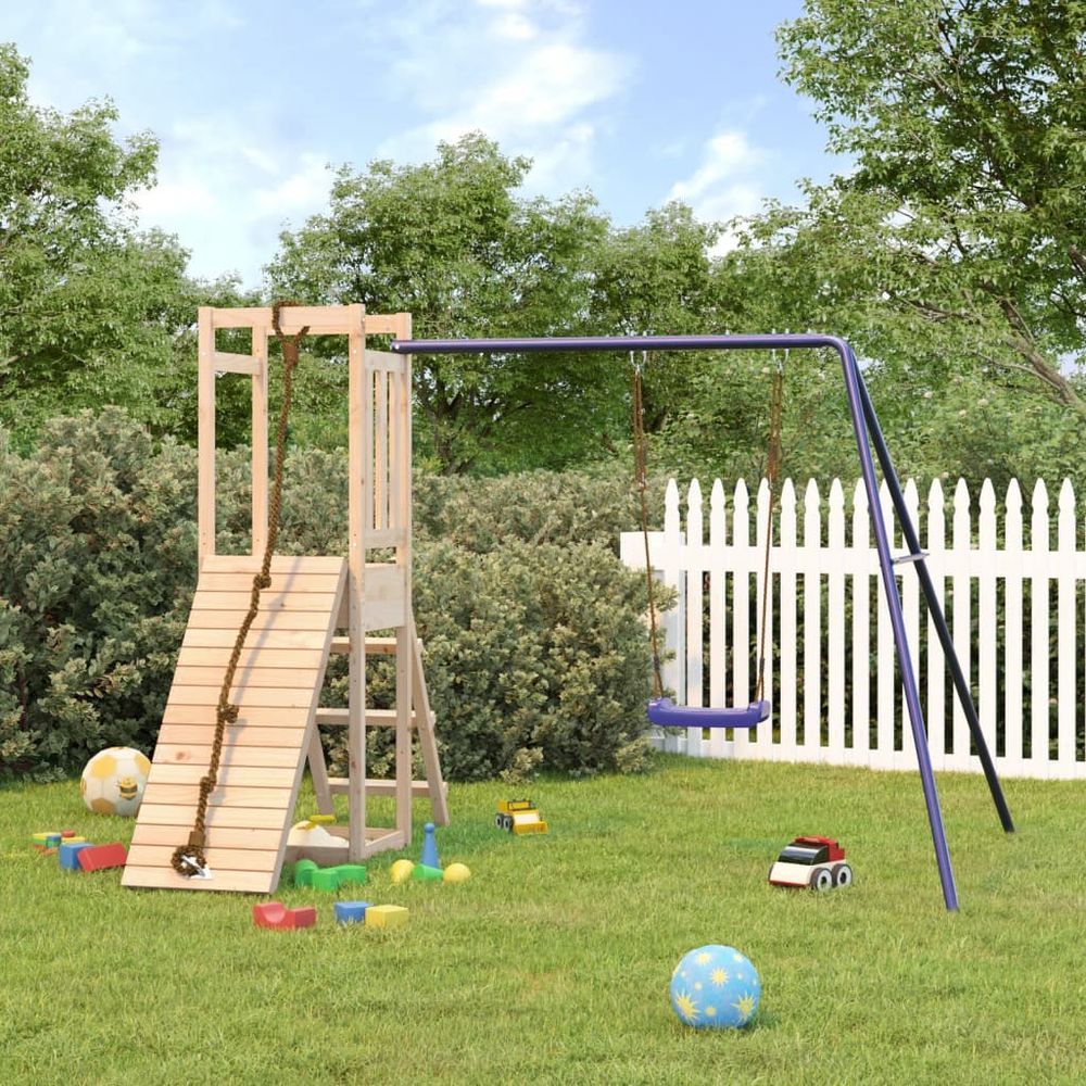 Playhouse with Swing Climbing Wall Solid Wood Pine - anydaydirect