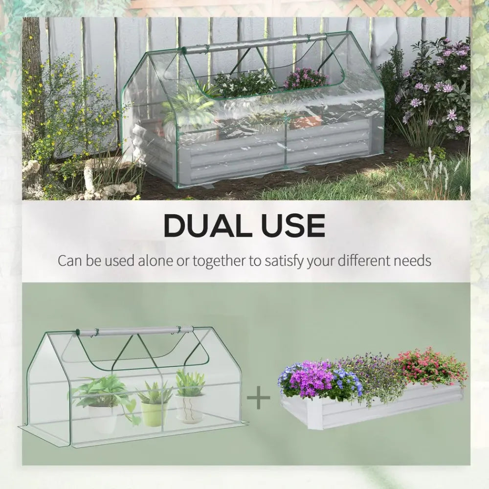 Steel Raised Garden Bed Planter Box Kit with Greenhouse, for Dual Use, Clear - anydaydirect