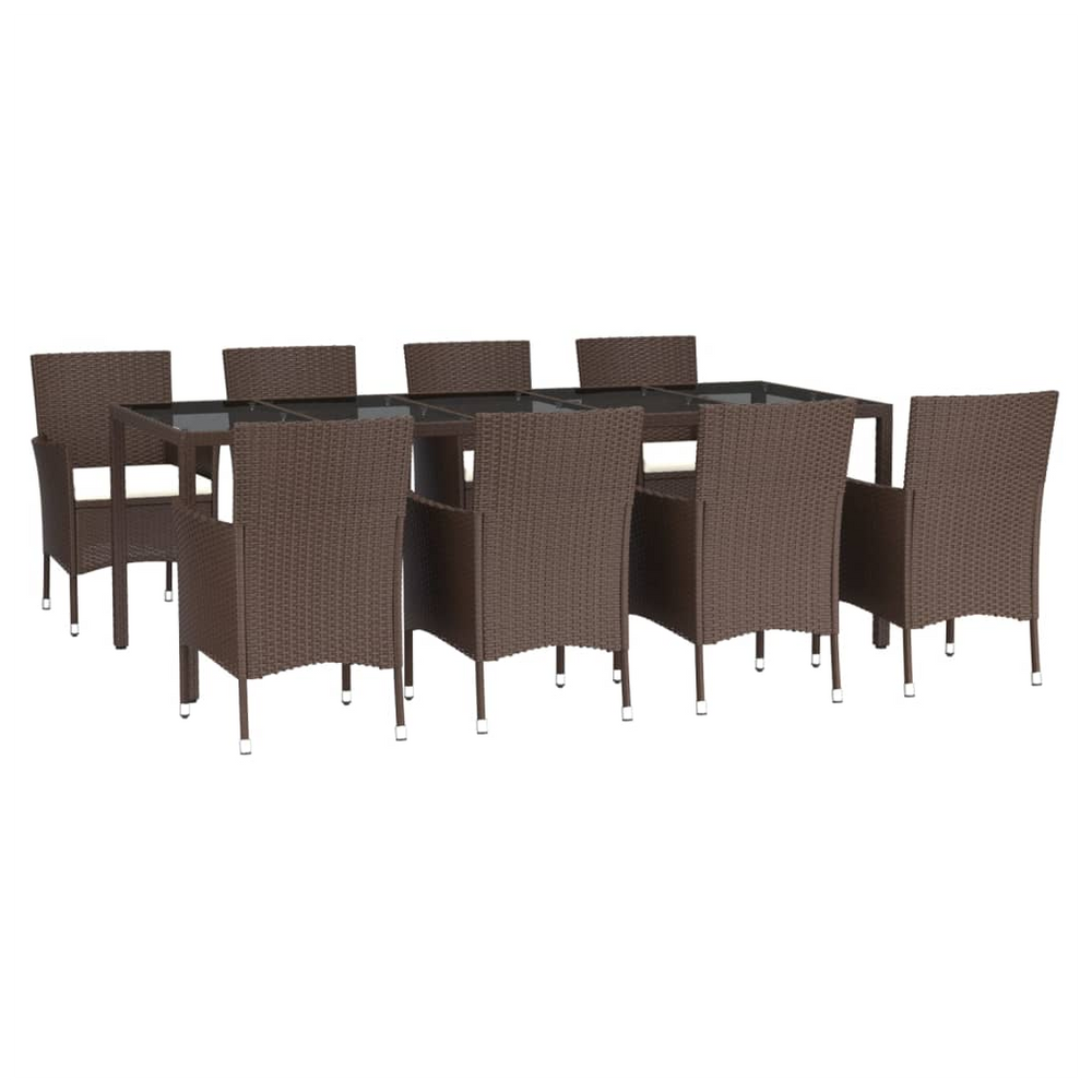 9 Piece Garden Dining Set with Cushions Brown Poly Rattan - anydaydirect