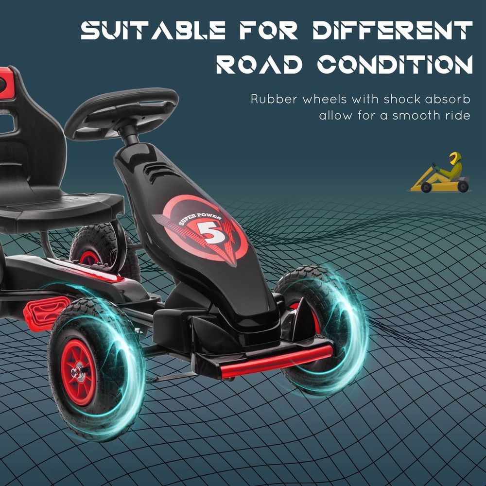 HOMCOM Children Pedal Go Kart w/ Adjustable Seat, Rubber Wheels, Brake - Red - anydaydirect