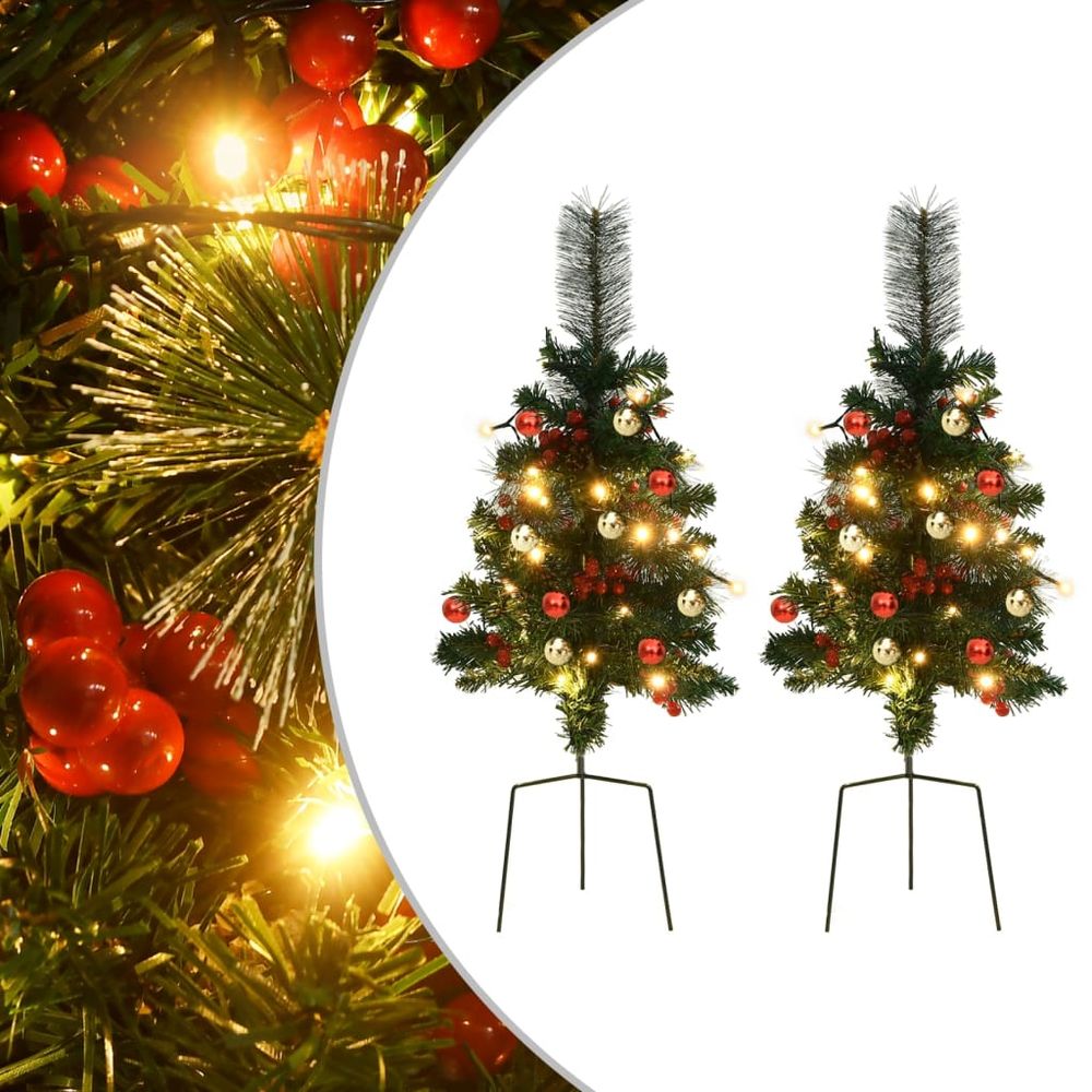 Artificial Pathway Christmas Trees with LEDs 2 pcs 76 cm PVC - anydaydirect