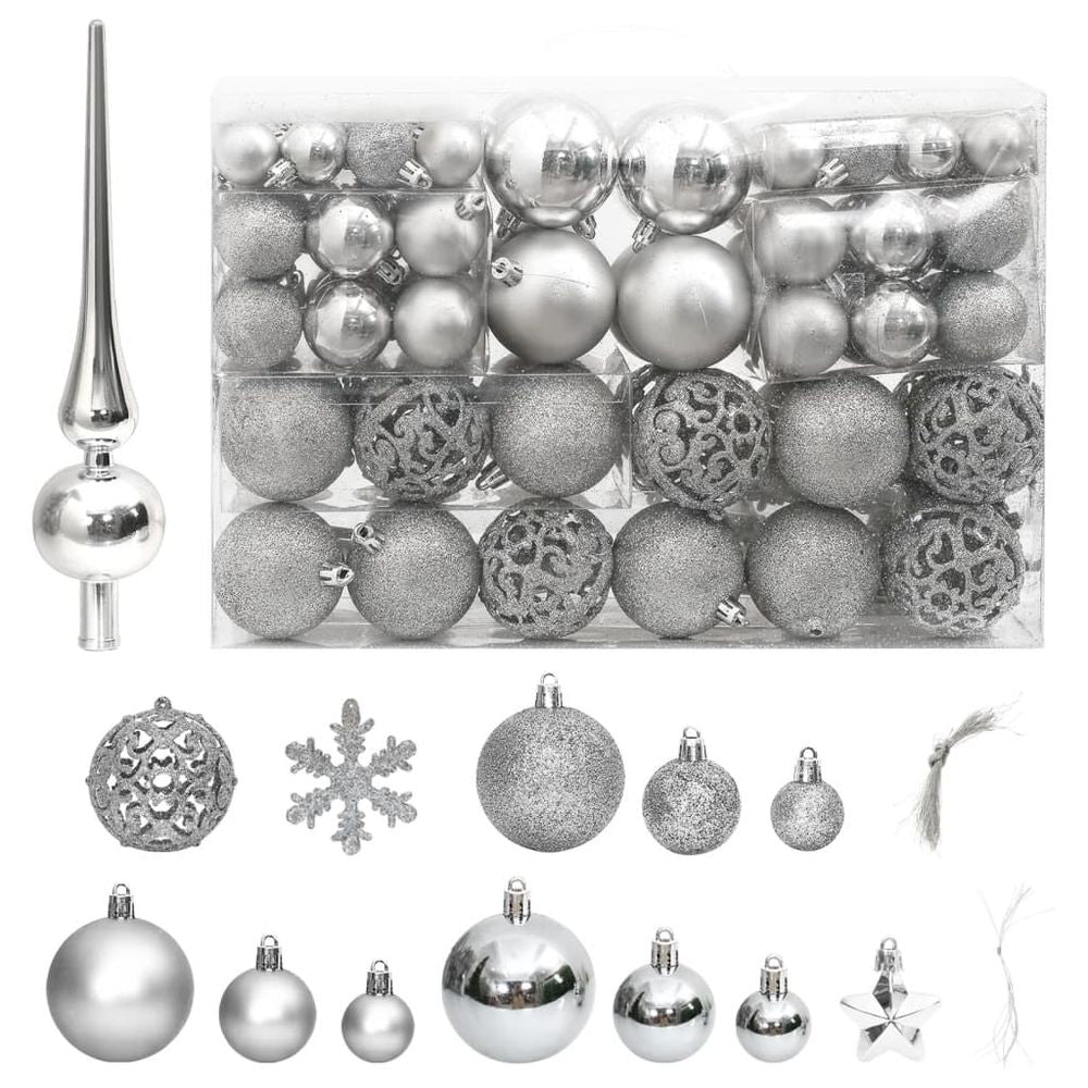 vidaXL 111 Piece Christmas Bauble Set Silver Polystyrene - anydaydirect