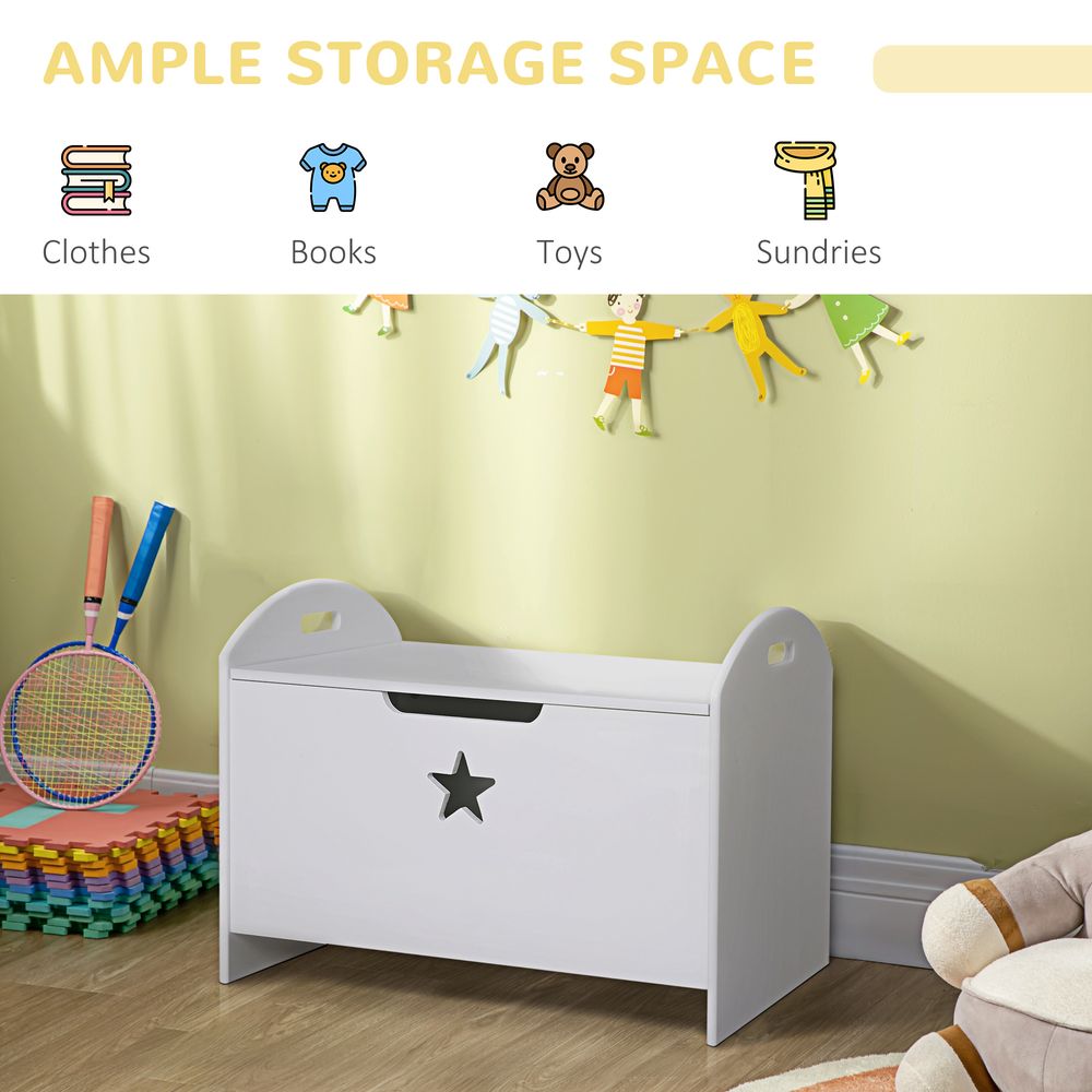 Kids Wooden Toy Children Box Storage Organizer Side Handle White HOMCOM - anydaydirect