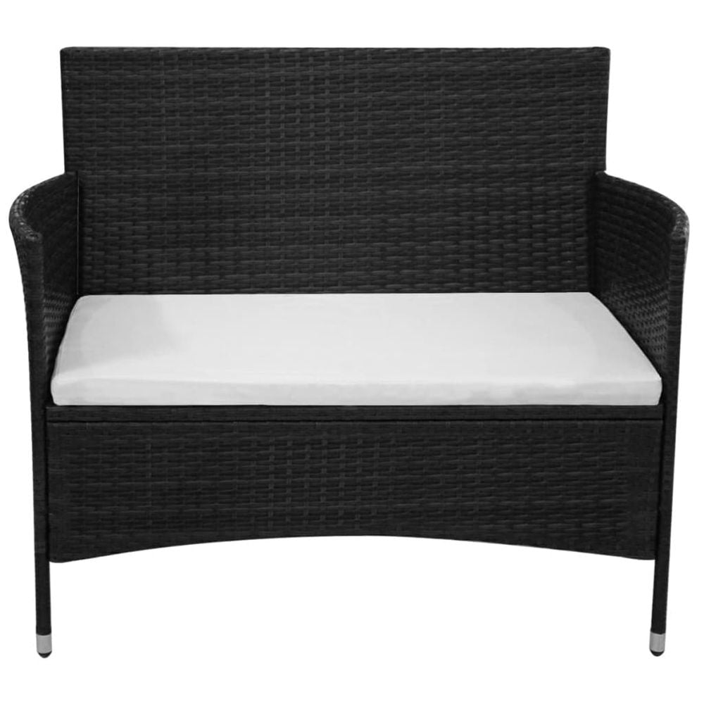 Garden Bench with Cushion Poly Rattan Black - anydaydirect