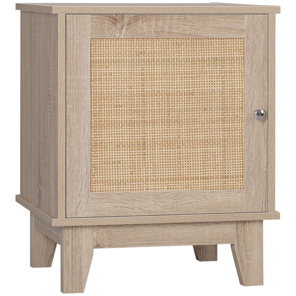 Nightstand, Bedside Table with Storage Cupboard, End Table with Rattan Element - anydaydirect