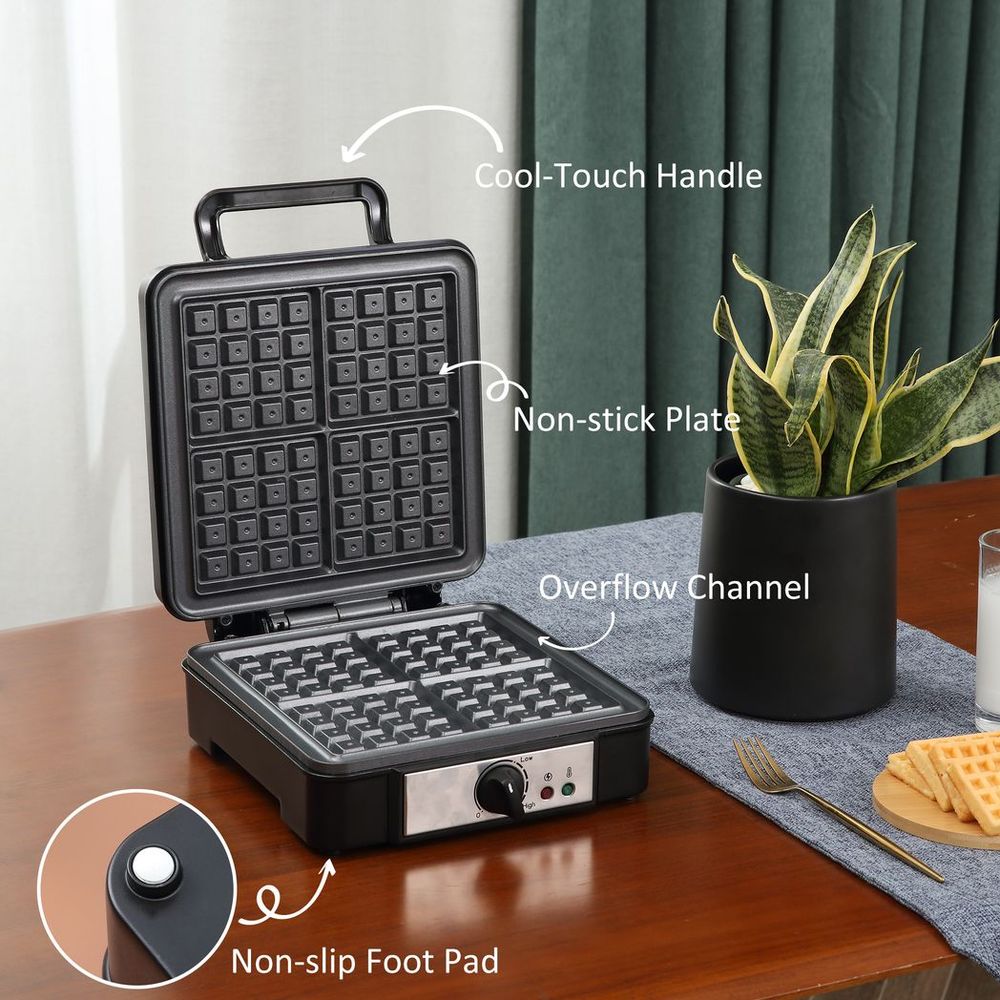 4 Slice Waffle Maker w/ Deep Cooking Plate Adjustable Temperature1200W - anydaydirect