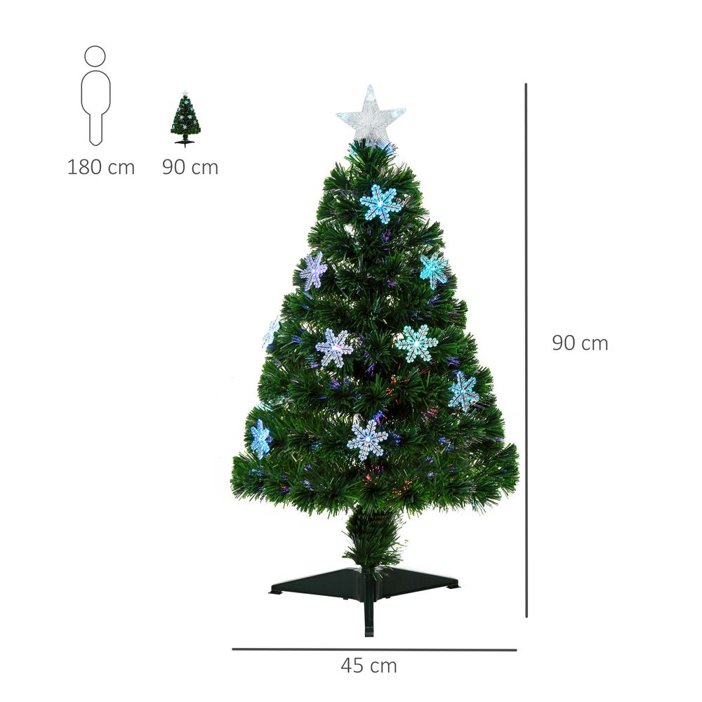 3FT Green Fibre Optic Artificial Christmas Tree LED Snowflakes Fireproofing - anydaydirect