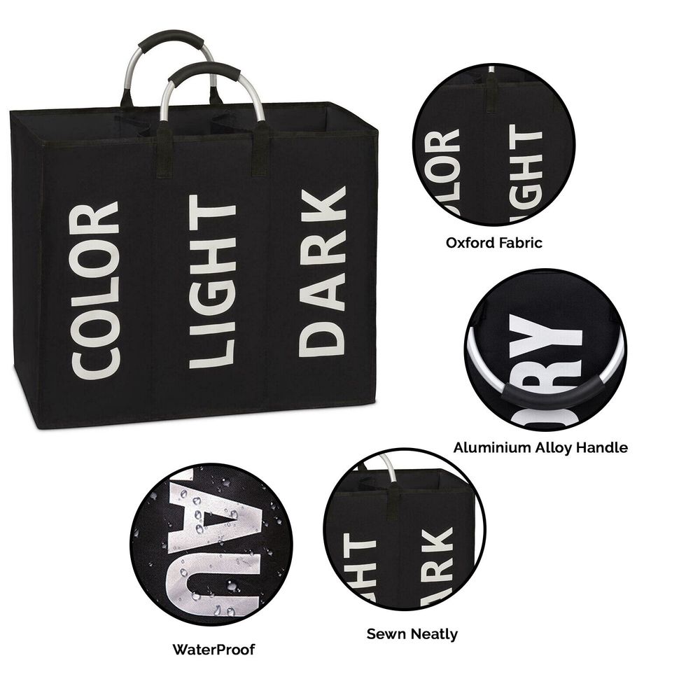 3 Compartment Laundry bag ( BLACK ) - anydaydirect