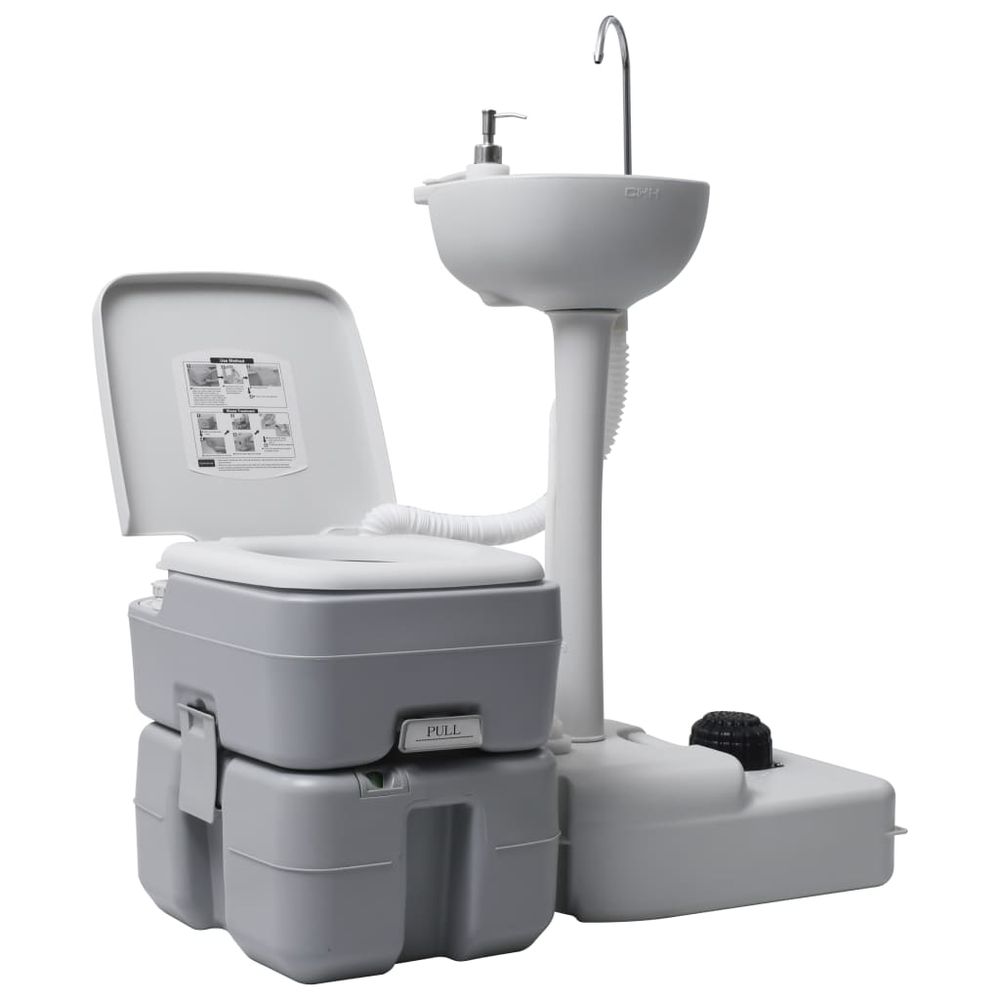 Portable Camping Toilet and Handwash Stand Set with Water Tank - anydaydirect