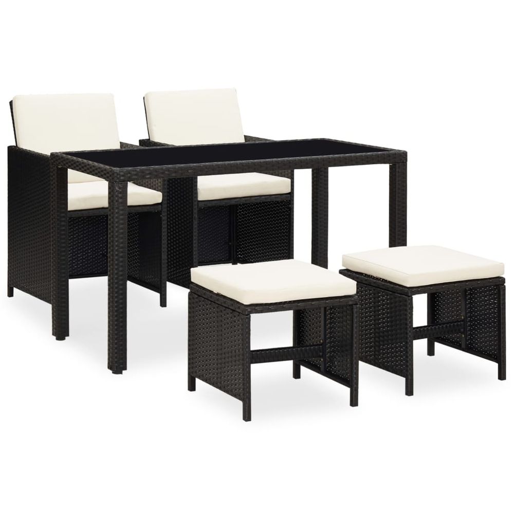 5 Piece Outdoor Dining Set with Cushions Poly Rattan Black - anydaydirect