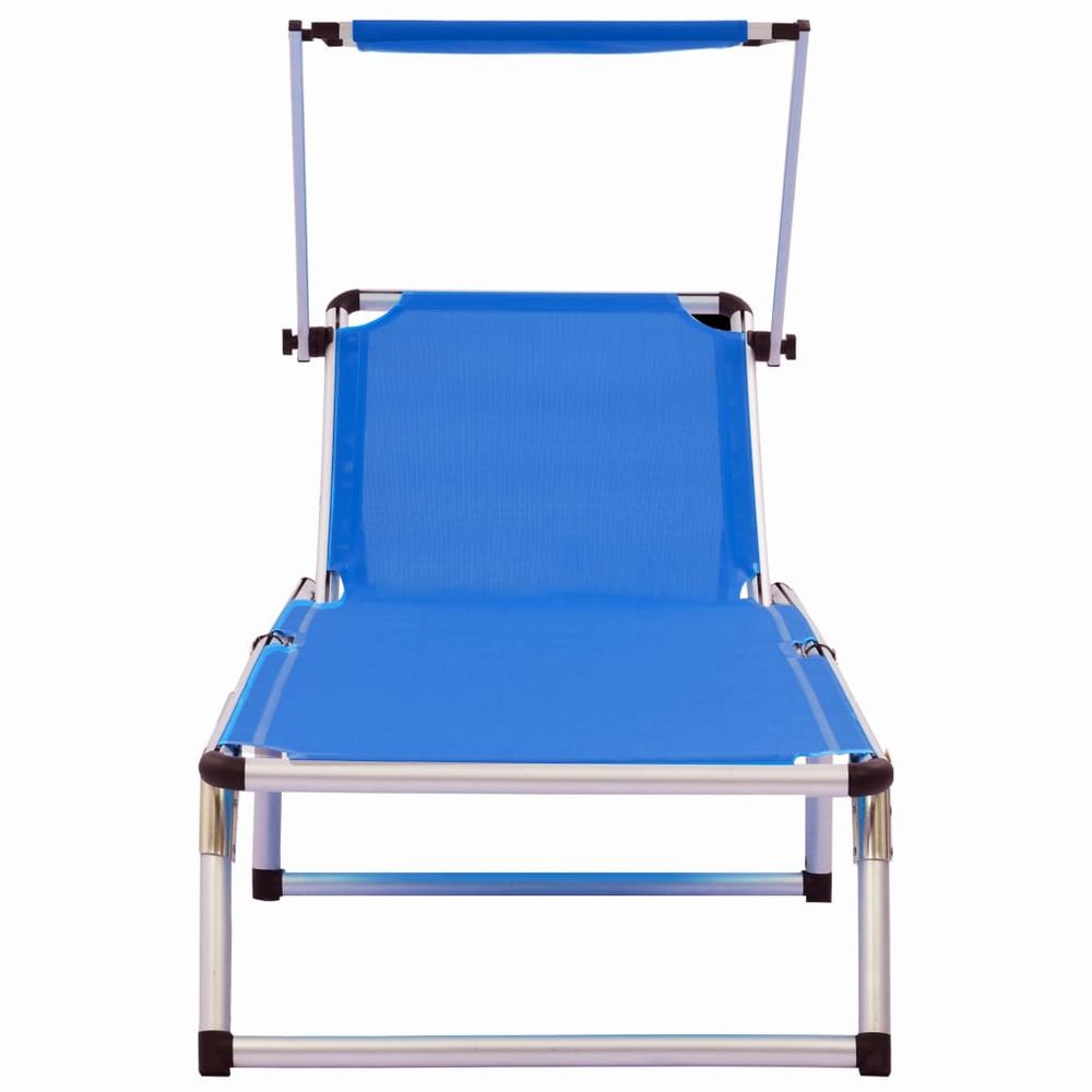 Folding Sun Loungers with Roof 2 pcs Aluminium&Textilene Blue - anydaydirect