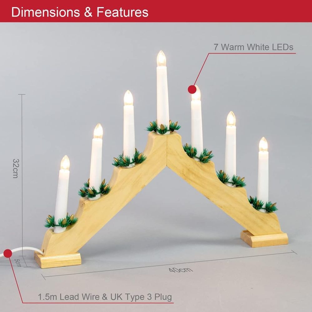 The Christmas Workshop Wooden Christmas Candle Bridge Pine Wood Finish- 70730 - anydaydirect