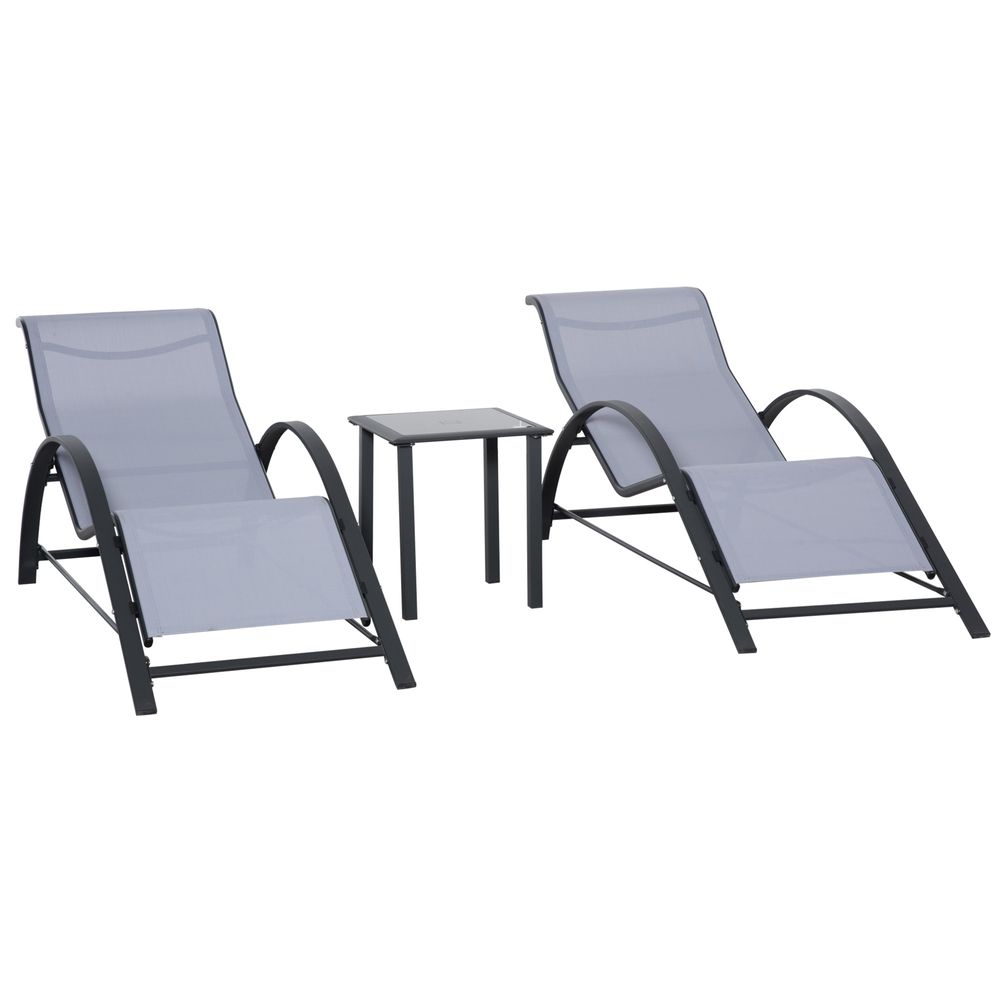 3Pc Garden Recliner Sunbathing Chair with Table, Light Grey - anydaydirect