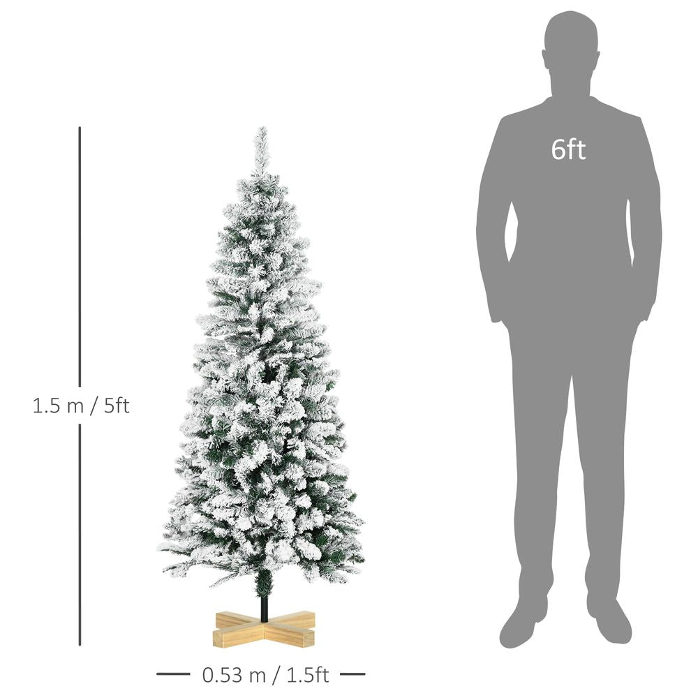 5 Ft Snow Flocked Artificial Christmas Tree with Pencil Shape, Green HOMCOM - anydaydirect