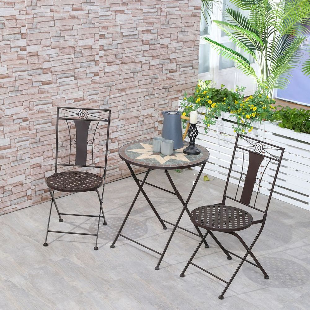 3-Piece Patio Bistro Set w/ Mosaic Round Table and 2 Armless Chairs - anydaydirect