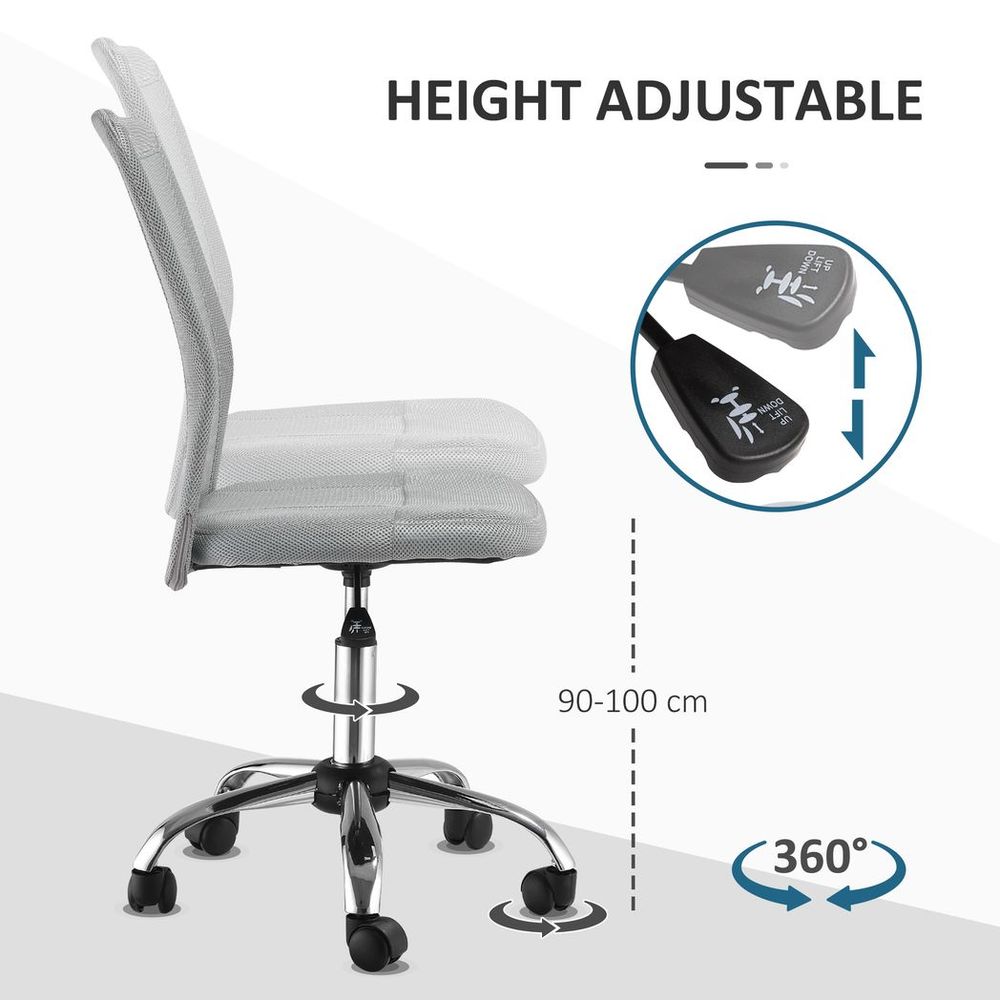 Armless Office Chair Ergonomic Padded Height Adjustable Mesh Back 5 Wheels - anydaydirect