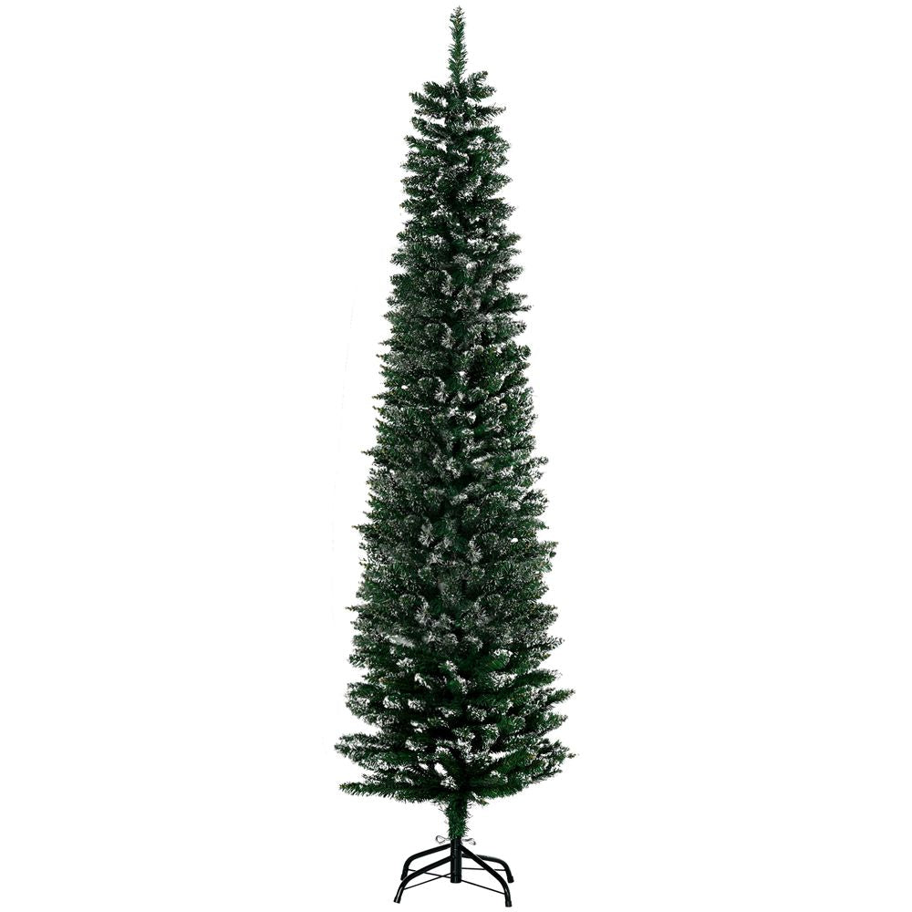 6.5FT Artificial Snow Dipped Christmas Tree Pencil Foldable Black Stand Green - anydaydirect