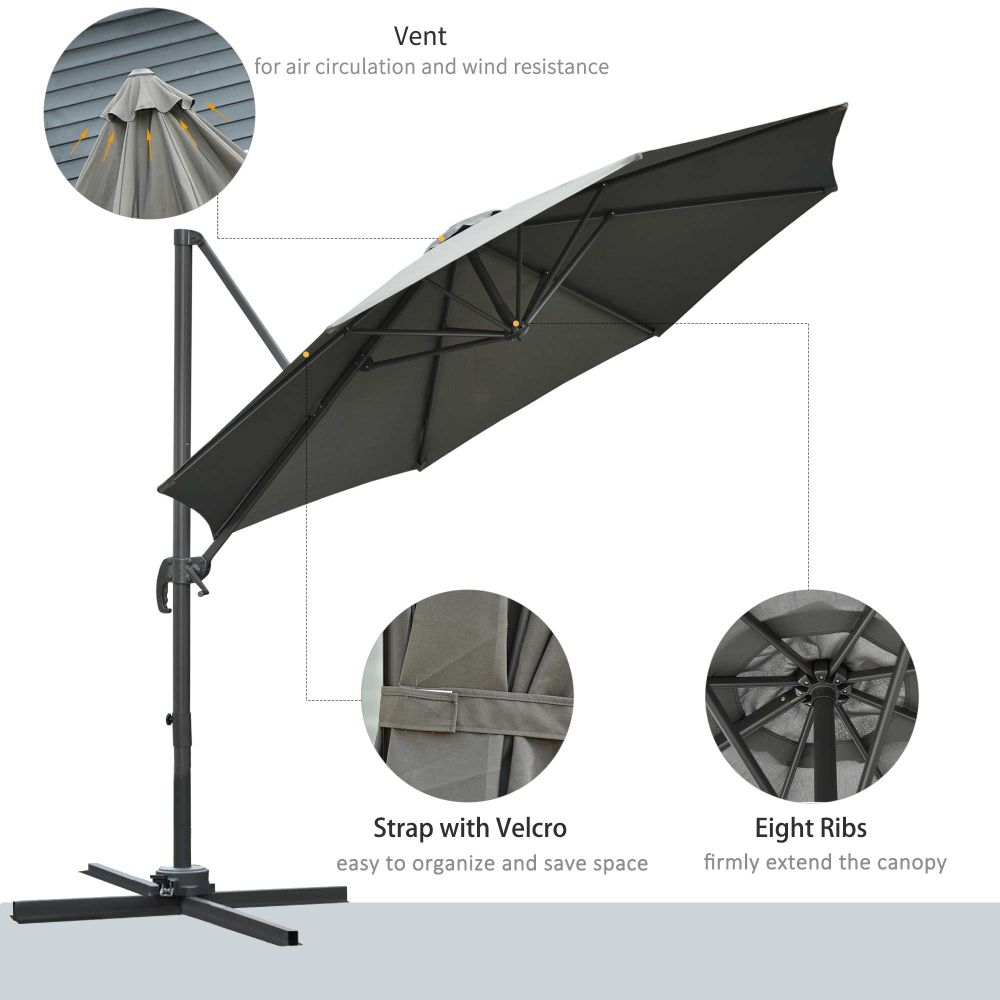 3m Patio Offset Parasol Roma Umbrella Cantilever Dark Grey - anydaydirect