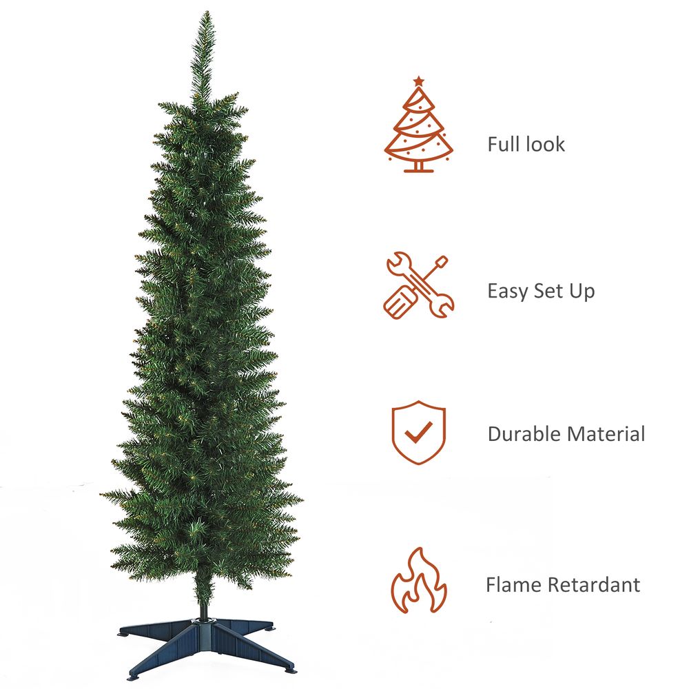 1.5m 5ft Artificial Pine Pencil Slim Christmas Tree 294 Branch Tips with Stand - anydaydirect